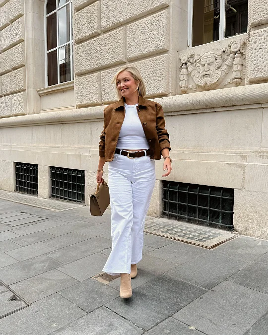 Brown Jacket and White Denim