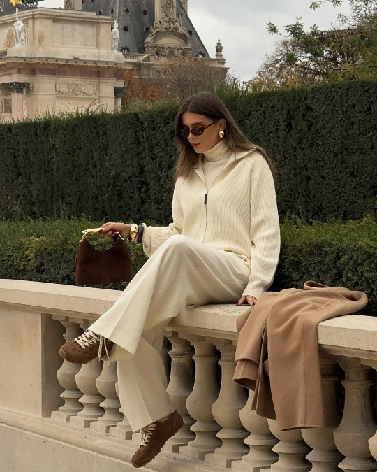 Soft Ivory Layers and Brown Suede