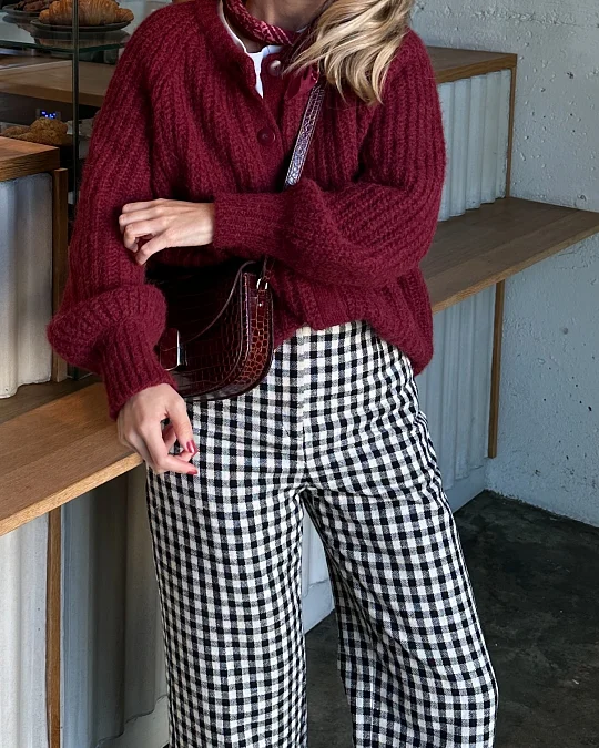 Burgundy Knit + Gingham Trousers