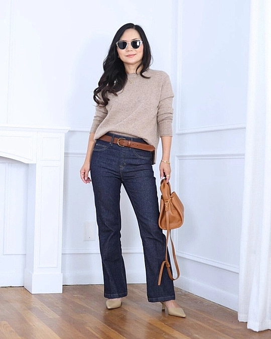 Taupe Knit and Dark Denim