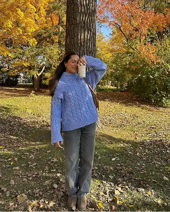 Blue Cable Knit and Gray Denim