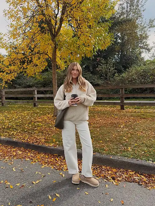 Cream Fleece and Straight Pants