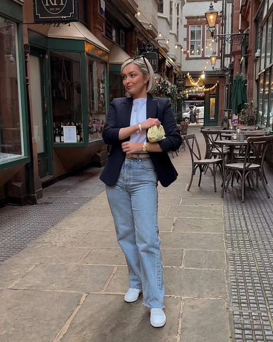 Navy Blazer and Light-Wash Jeans