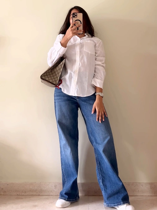 White Shirt + Wide-Leg Jeans