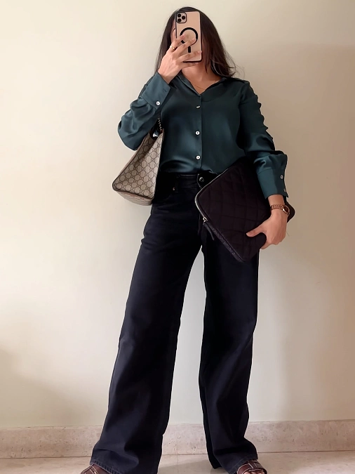 Teal Satin and Black Denim