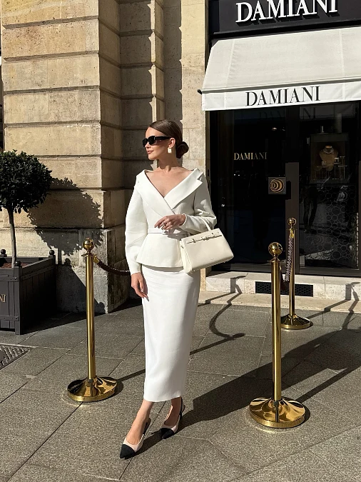 Sculpted White Skirt Suit
