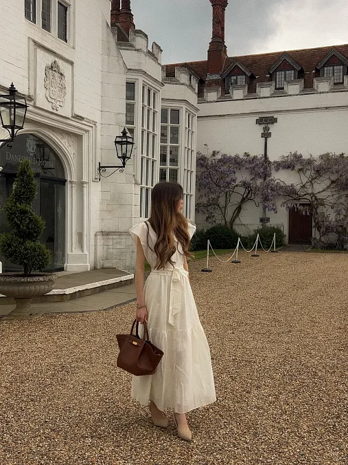 Ivory Ruffle-Sleeve Midi Dress