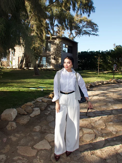White Separates with Striped Knit