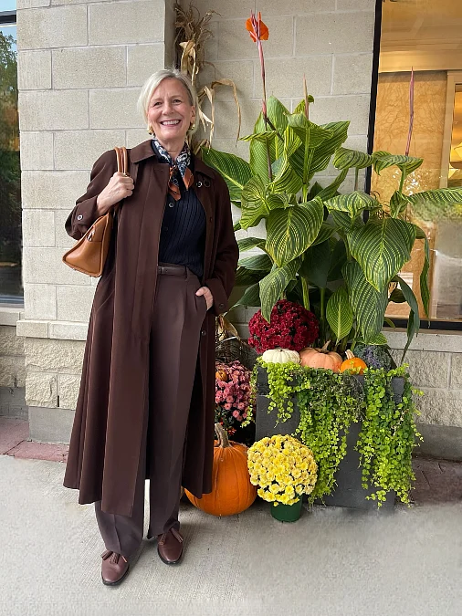 Chocolate Trench and Tonal Trousers