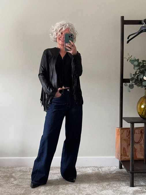 Fringed Leather Jacket and Dark Denim