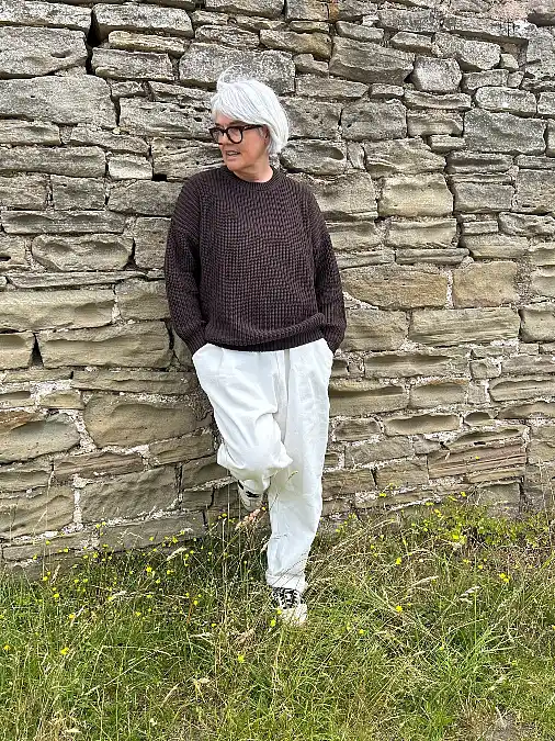 Chocolate Knit and Relaxed White Trousers
