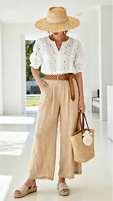 White Eyelet and Natural Linen