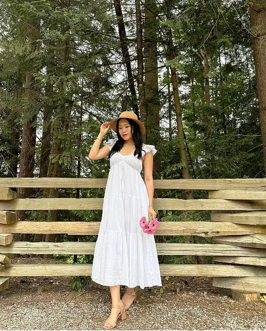 White Tiered Dress + Straw Hat