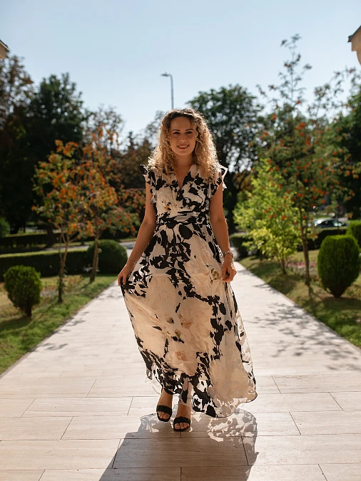 Black and Cream Floral Maxi Dress