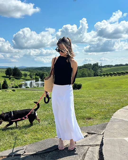 Black Tank and White Satin Skirt