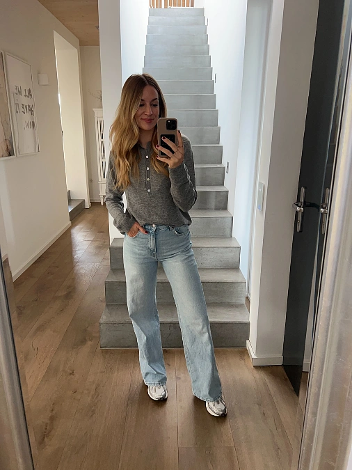Gray Henley and Relaxed Jeans