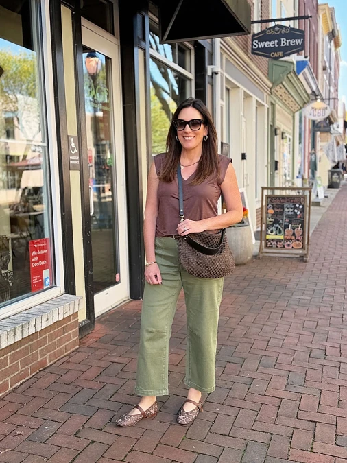 Brown Top and Olive Crop Pants