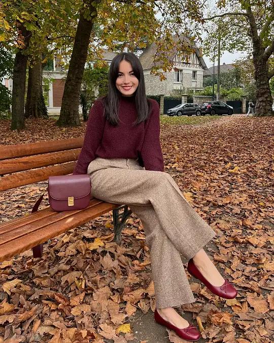 Burgundy Knit and Wide-Leg Trousers