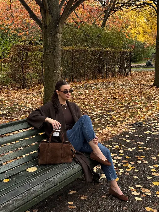 Chocolate Coat and Straight Jeans