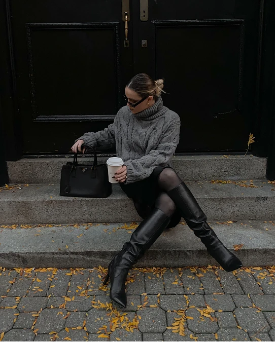 Cable-Knit Sweater and Tall Boots
