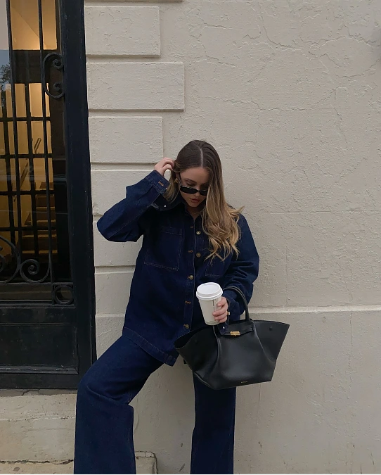 Dark Denim Shirt + Wide-Leg Jeans