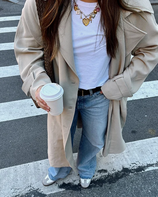Beige Trench and Relaxed Jeans