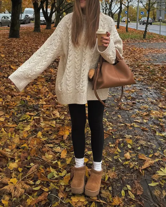 Oversized Cable Knit and Black Leggings