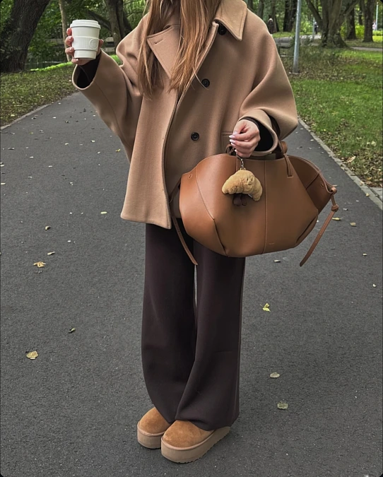 Camel Jacket and Chocolate Trousers