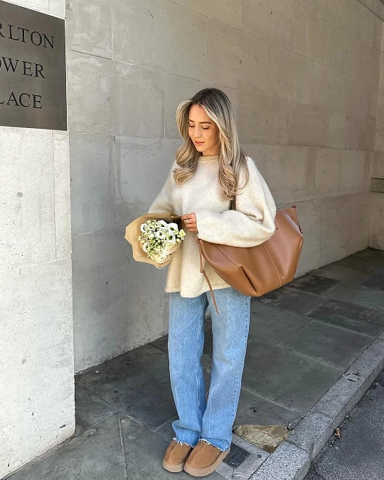 Cream Knit and Relaxed Jeans