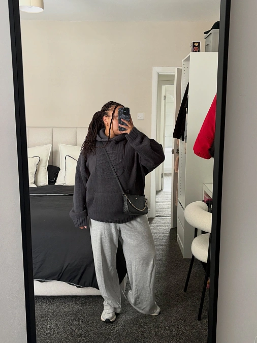 Chunky Knit and Grey Wide-Leg Joggers