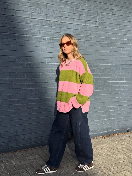 Striped Knit and Barrel-Leg Jeans