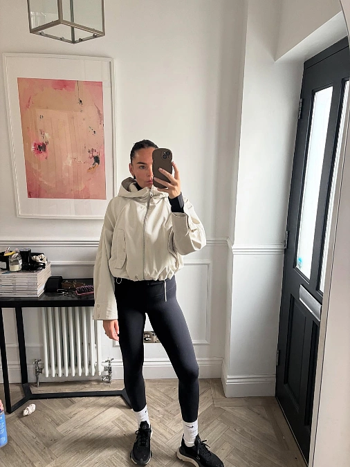 Hooded Jacket and Black Leggings