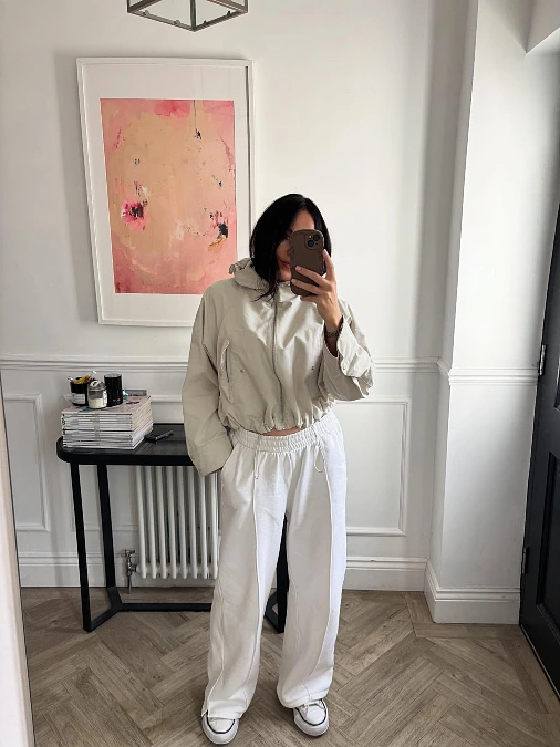 Monochrome Windbreaker and Wide-Leg Joggers