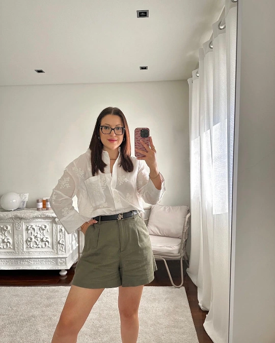 Embroidered White Shirt And Tailored Shorts