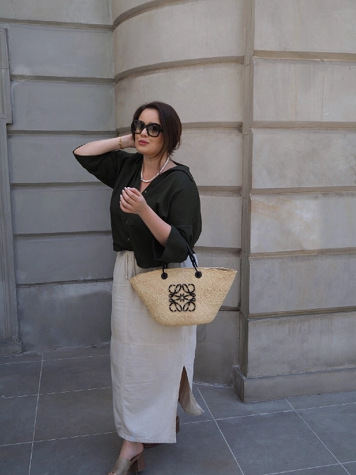 Relaxed Dark Blouse And Maxi Skirt