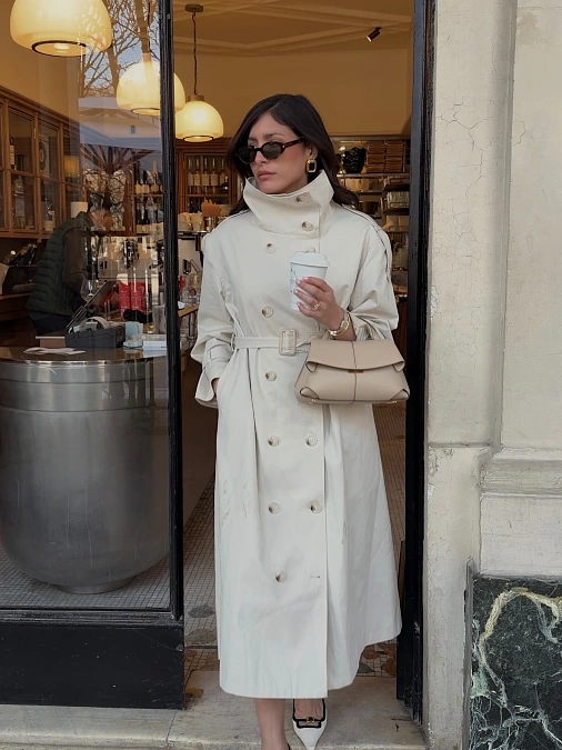 Ivory High Collar Trench Coat