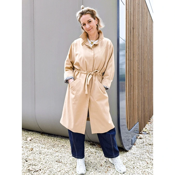 Sand Drawstring Trench Coat