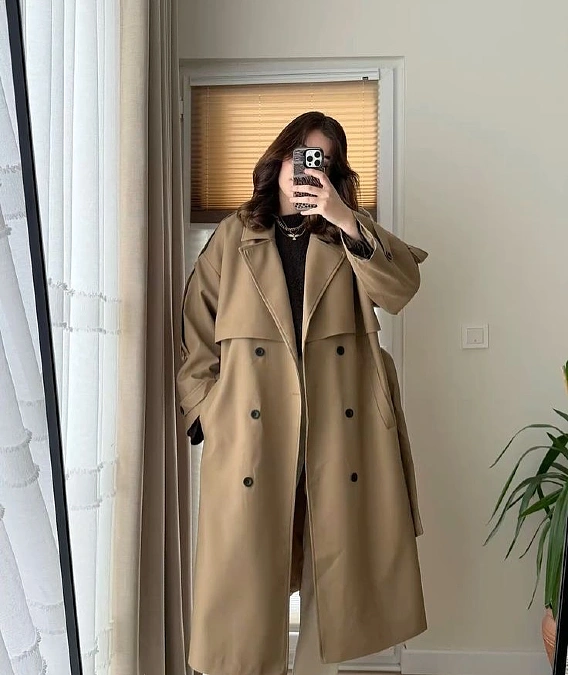 Oversized Camel Double Breasted Trench Coat