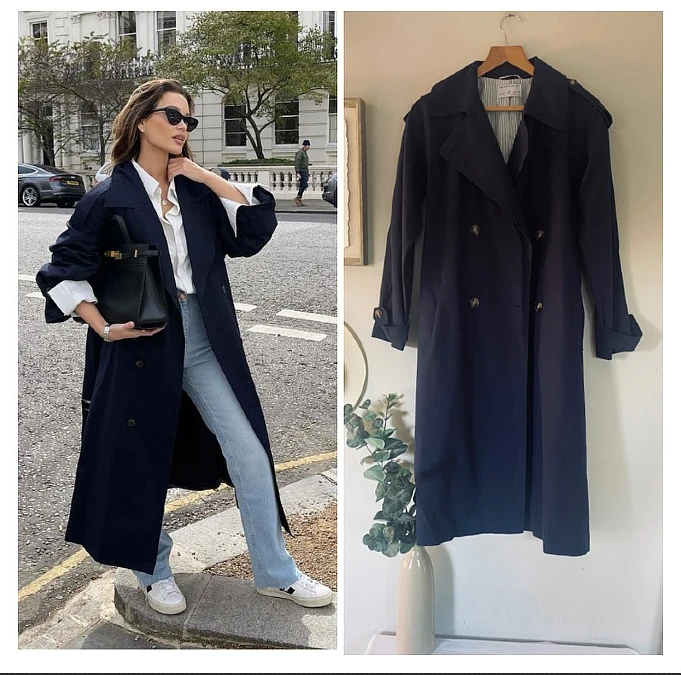Navy Double Breasted Trench Coat
