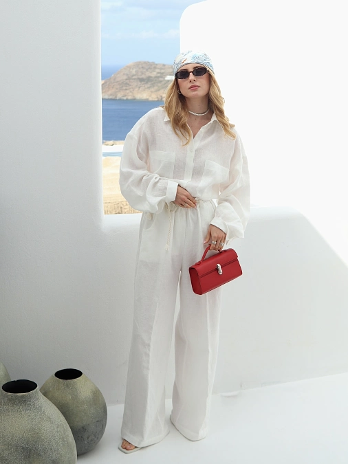 Sheer White Shirt and Flowing Linen Pants Set