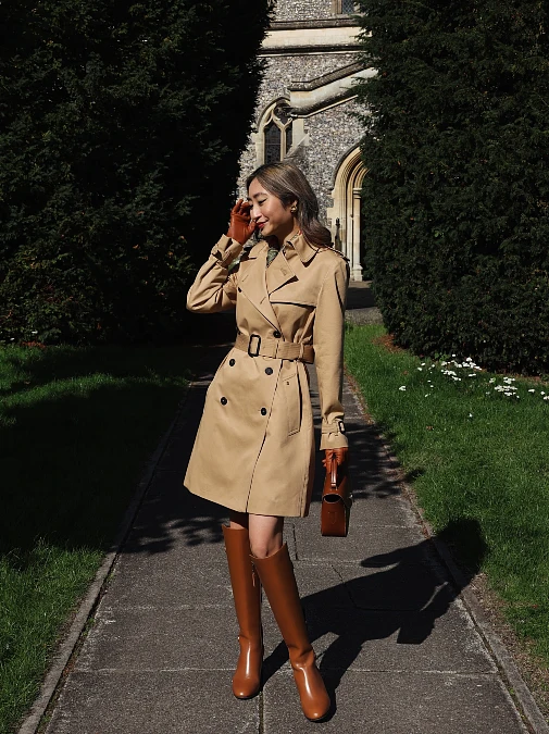 Camel Knee Length Trench Coat