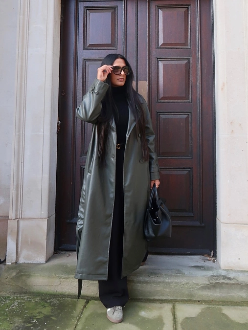 Olive Leather Trench Coat