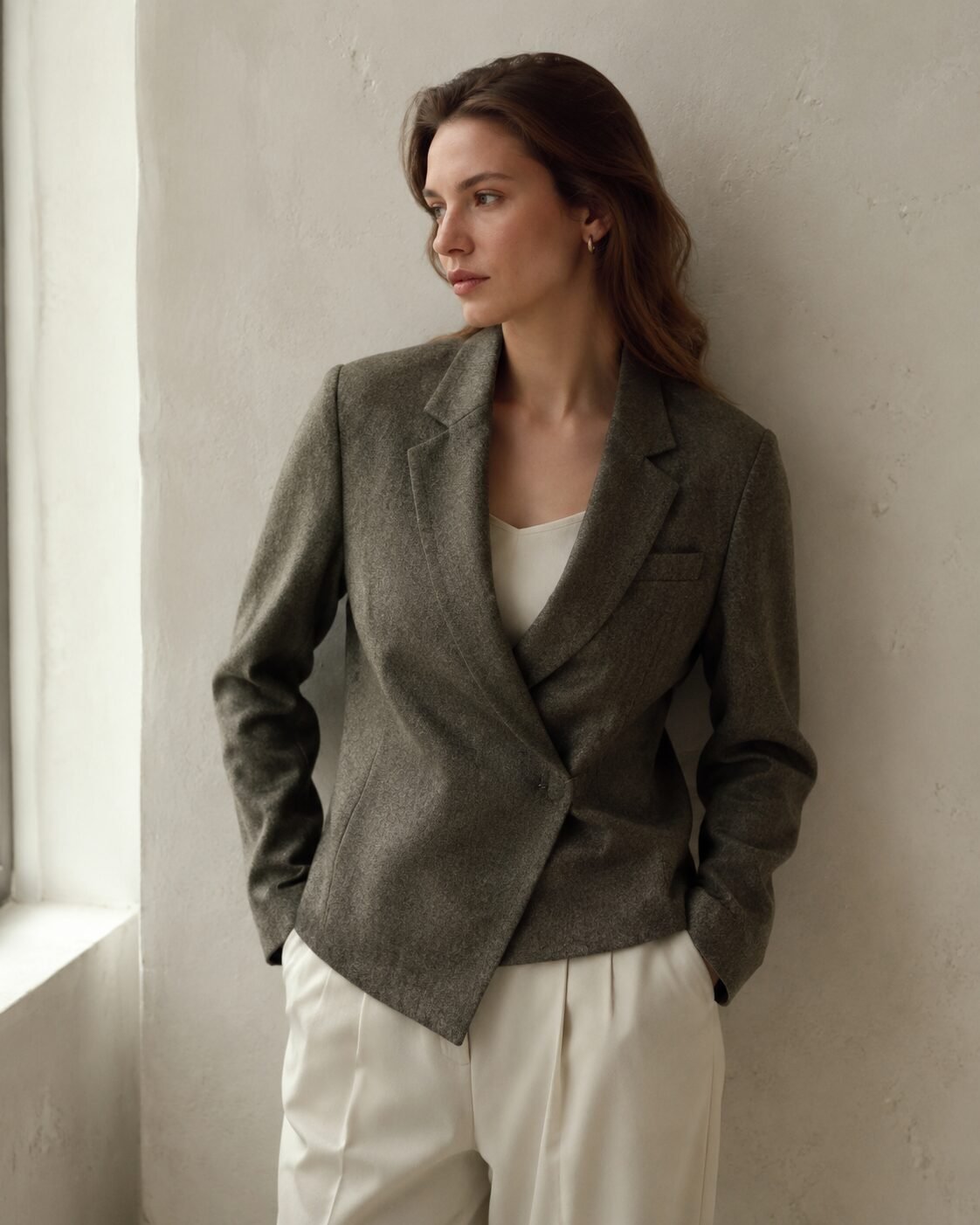cheap christmas outfit look expensive: tailored wool blazer layered over a simple base