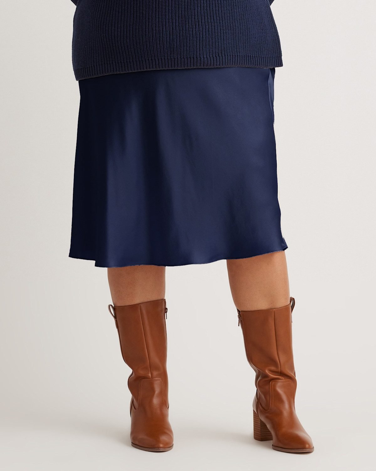 100% Washable Silk Skirt (Navy)