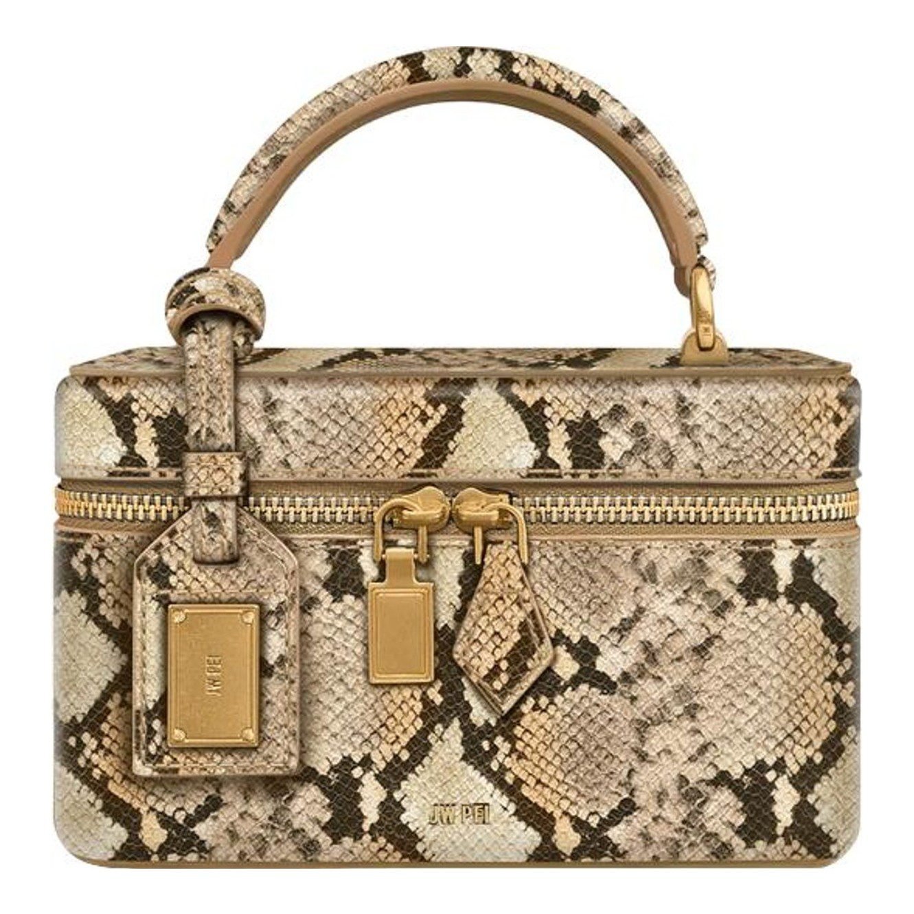 Cleo Snake-Embossed Box Shape Top Handle Bag
