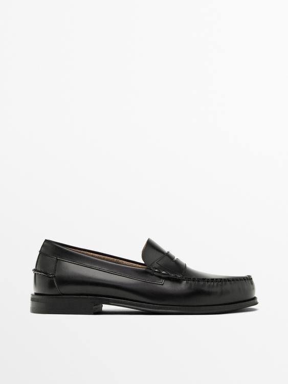 Leather Loafers with Penny Strap (Black)