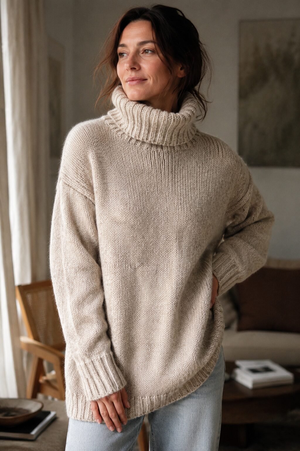 casual family christmas outfits unified by chunky knit sweaters in varied colors