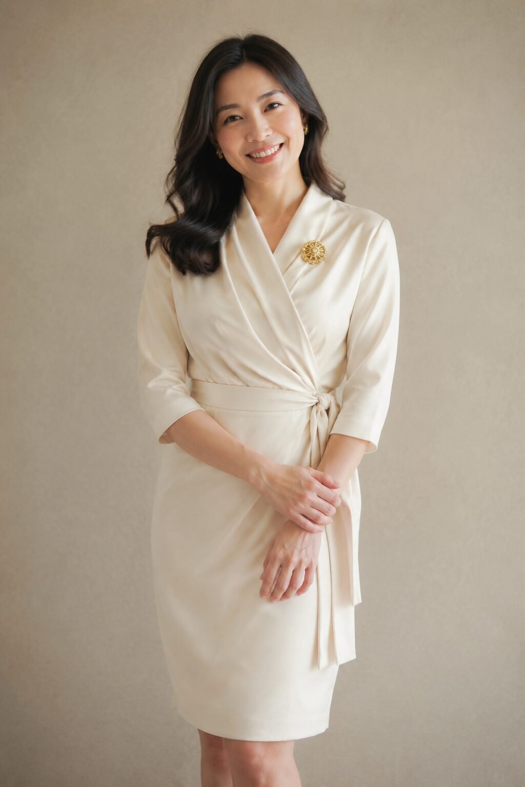 ivory family christmas outfits with individual statement accessories for a formal portrait