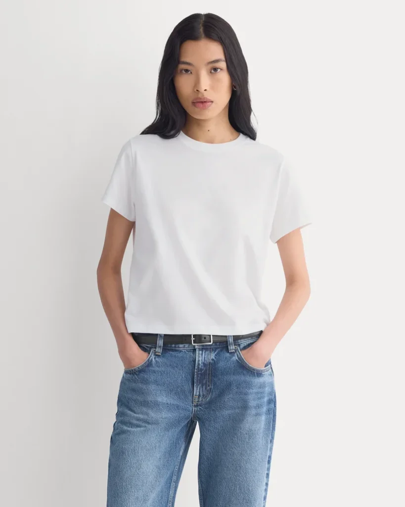 Everlane white organic cotton box-cut T-shirt for a timeless wardrobe.