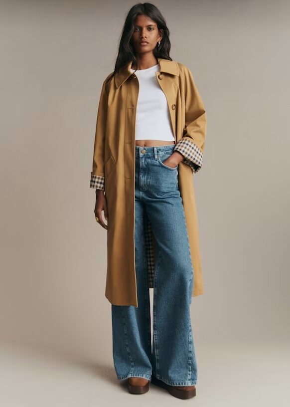 Sezane Clyde camel organic-cotton trench coat.